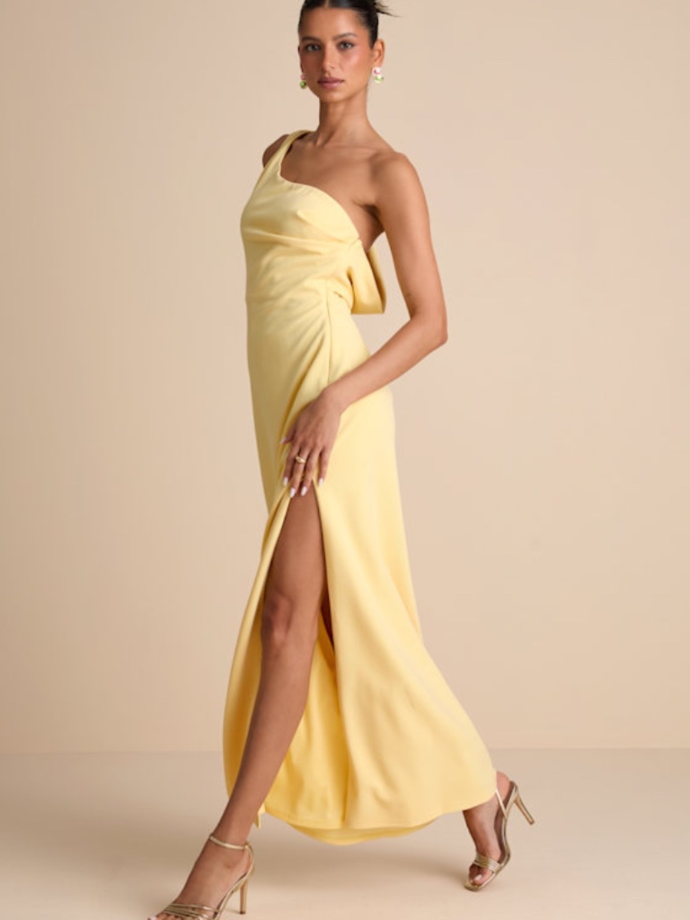 Lulus Maevyn Light Yellow Cowl Back Column Maxi Dress - Size L